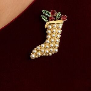 Vintage Christmas stocking pearl pave’ brooch.